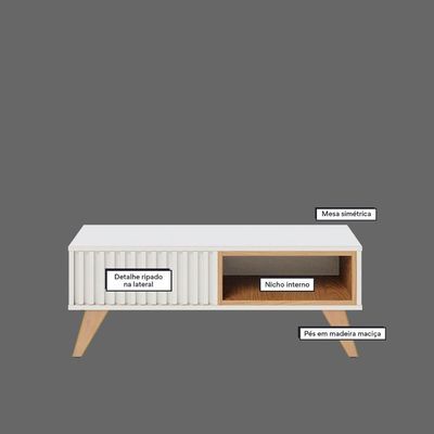 Mesa De Centro Retangular 1 Nicho Jeri Off White Freijó Off White Freijó