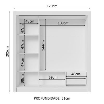Guarda-roupa Casal 3 Portas Correr Espelhos 2 Gavetas Branco