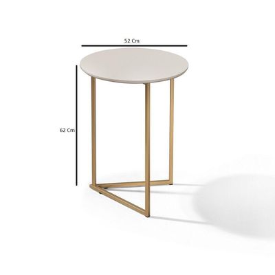 Mesa Lateral Pé De Ferro Estilo Industrial Dourado/off White