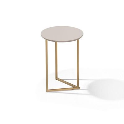 Mesa Lateral Pé De Ferro Estilo Industrial Dourado/off White