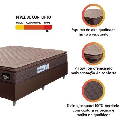 Cama Box Casal Queen Colchão Espuma D33 Pillow Top Millenium 158x198x57cm Suede Marrom Hellen