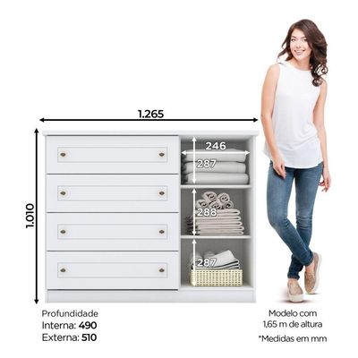 Cômoda Mississipi 01 Porta 04 Gavetas Henn Branco Hp