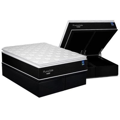 Conjunto Box Baú Queen: Colchão Molas Plumatex Ensacadas Plumastar + Base Crc Suede Black (158x198)