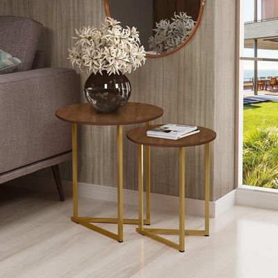 Mesa Lateral Pé De Aço Estilo Industrial Dourado/malbec
