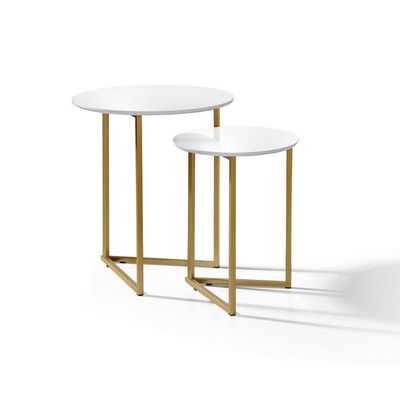 Conjunto De Mesa Lateral Jade Sala Estar Pé De Aço Dourado