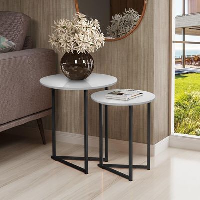 Mesa Lateral Pé De Ferro Estilo Industrial Preto/branco