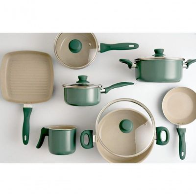 Jogo De Panelas Brinox Antiaderente Ceramic Life 7 Peças Easy Verde Jade Verde