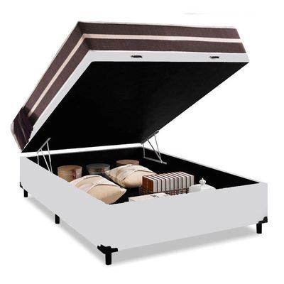 Cama Box Baú Casal + Colchão De Molas  Colchões Classic Superlastic 138x188x64 Branco