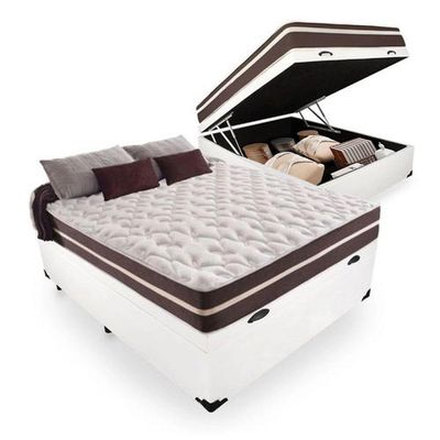 Cama Box Baú Casal + Colchão De Molas  Colchões Classic Superlastic 138x188x64 Branco