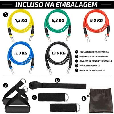 11 Peças Elástico Extensor Exercicio Funcional Até 100 Libras Kit Elástico Pilates Jt-003