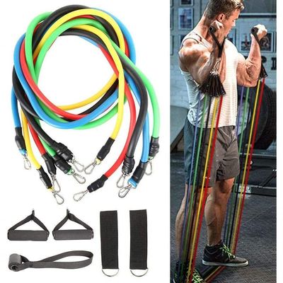 11 Peças Elástico Extensor Exercicio Funcional Até 100 Libras Kit Elástico Pilates Jt-003