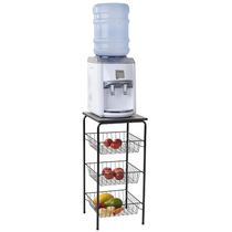 Fruteira 3 Cestos de Chão Tampo Madeira Bebedouro 40x38x82cm Preta Cozinha