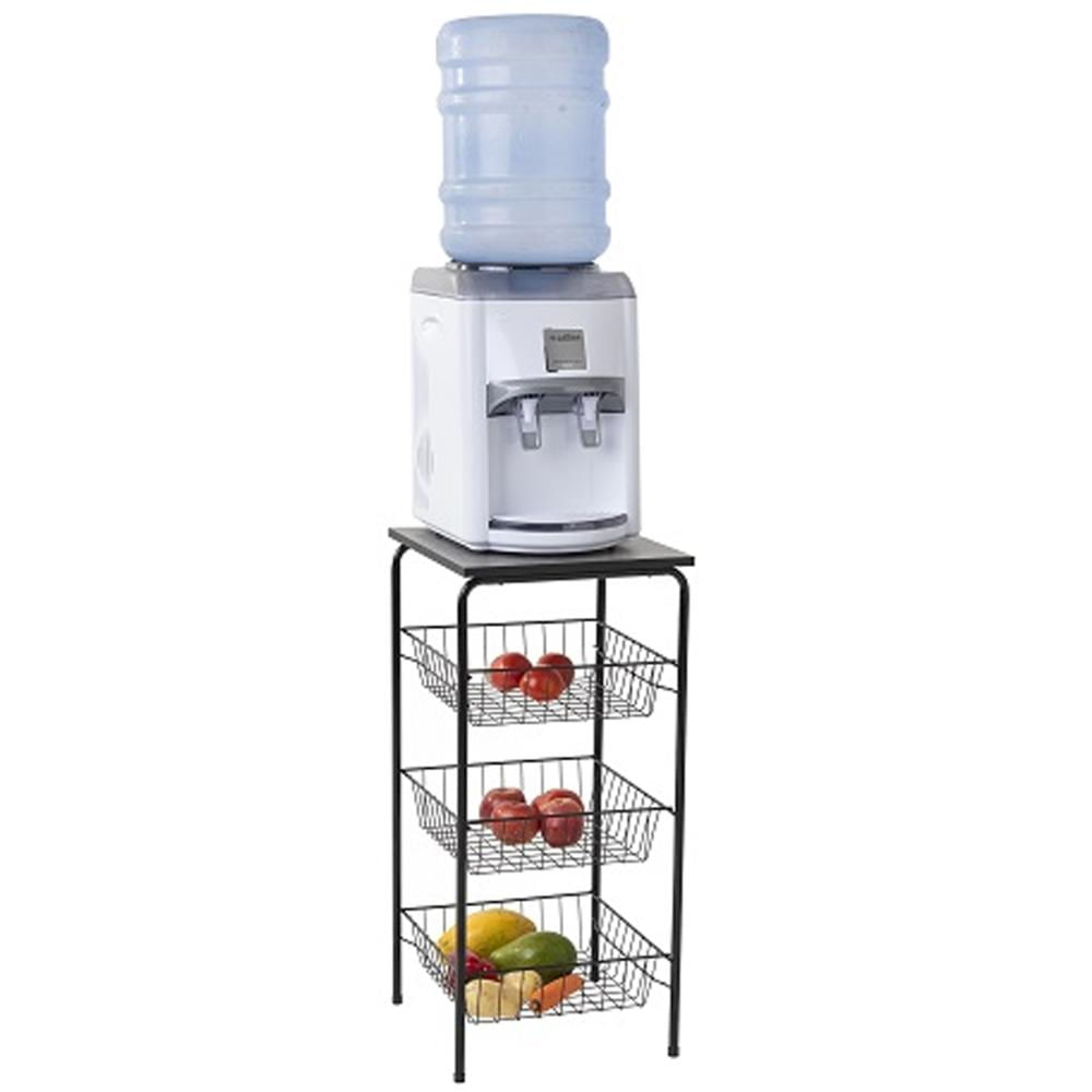 Fruteira 3 Cestos de Chão Tampo Madeira Bebedouro 40x38x82cm Preta Cozinha