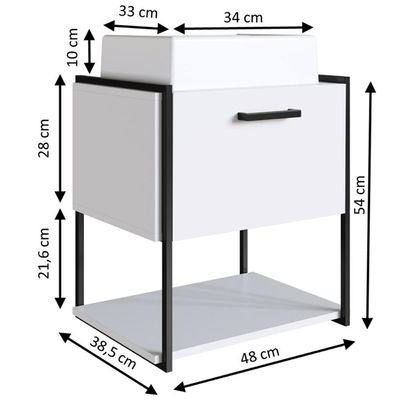 Armário Gabinete Banheiro Suspenso com cuba 50x38,5x54cm P1009 Branco