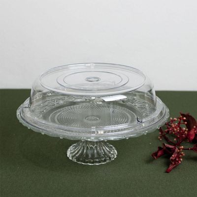 Boleira de Vidro Prato com Tampa e Pé Transparente Porta Bolos Tortas Doces Lyor