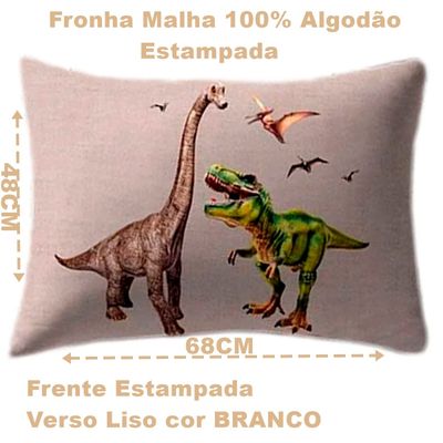 Fronha Portallar Malha 100% Algodão Estampa Localizada Jurassic 48cmx68cm Branco