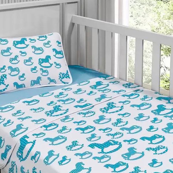 Jogo de Cama Tecebem Malha Berço Estampado Sucesso 3 Peças Azul