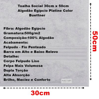 Toalha Social Buettner Platine Algodão Egípcio Color 30x50cm Prata