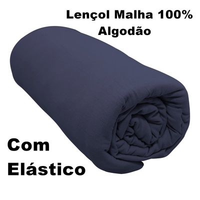 Lençol Com Elástico Queen Portallar Malha 100% Algodão Liso Linha Casa Azul Profundo