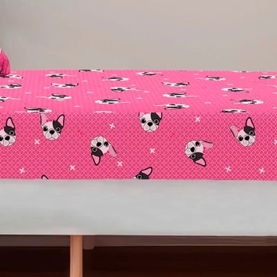 Jogo de Cama Solteiro Portallar Malha Misto Estampado Bulldog Frances 2 Pçs com Elastico Pink