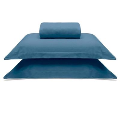 Jogo de Cama Buettner Casal Malha 100% Algodao Liso 3 Peças Image Azul