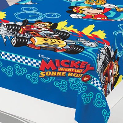 Jogo de Cama Lepper Solteiro Microfibra Estampado Mickey Aventura Rodas 03 Pçs Azul