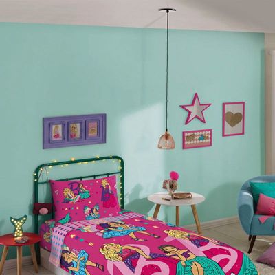 Jogo de Cama Lepper Solteiro Microfibra Estampado Barbie Reinos Mágicos 03 Pçs Rosa