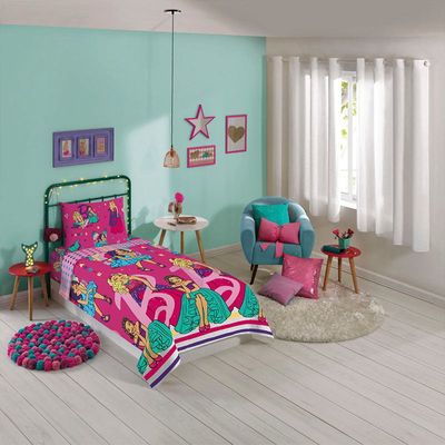 Jogo de Cama Lepper Solteiro Microfibra Estampado Barbie Reinos Mágicos 03 Pçs Rosa