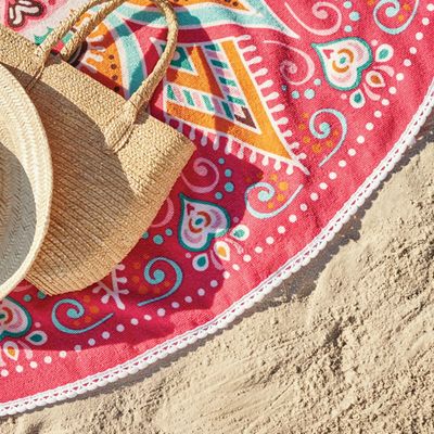 Toalha de Praia Lepper Redonda 55% Algodão e 45% Poliéster Mantra 1,55m Rose