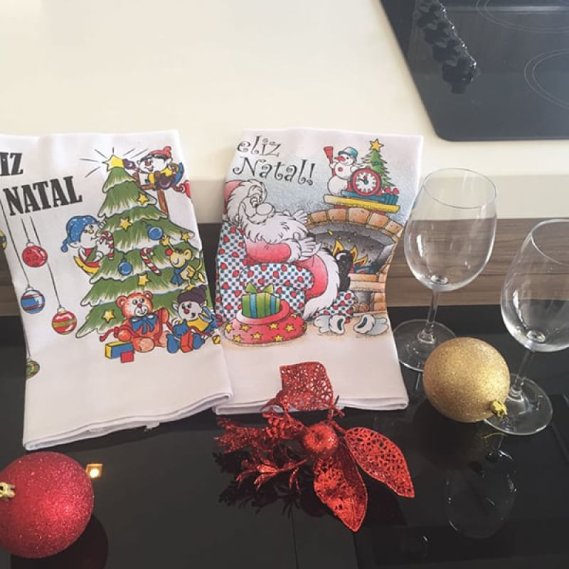 Pano de Copa Lomaer Sacaria Estampado Natal 24 Unidade Branco