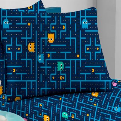 Jogo de Cama Solteiro Doce Vida Malha Misto Estampado com Elastico 2 Pçs Pac Pac Marinho