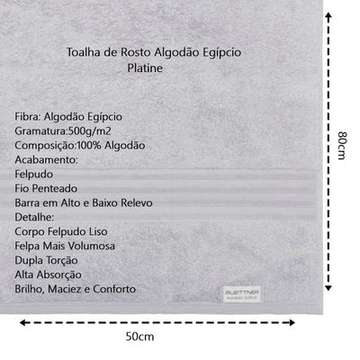 Toalha De Rosto Buettner Algodão Egípcio 50cmx80cm Platine Prata