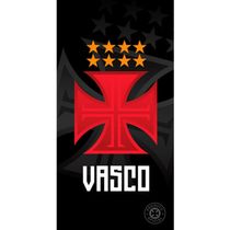 Toalha Praia Buettner Veludo Estampado Brasão Vasco 70cm x 140m Preto