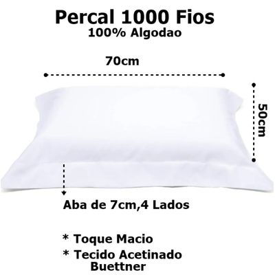 Fronha Buettner Percal 1000 Fios 4 Abas de 7cm Pespontada 50cmx70cm Branco