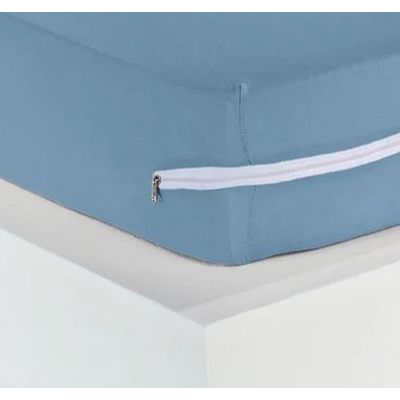 Capa para Colchão Buettner Casal Malha 100% Algodão Com Zíper Azul