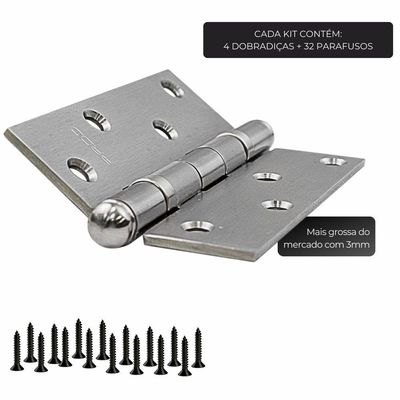 Dobradiça Porta Pado 4030 Inox Escovada Rolamentada 4 Peças