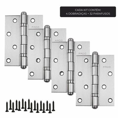 Dobradiça Porta Pado 4030 Inox Escovada Rolamentada 4 Peças