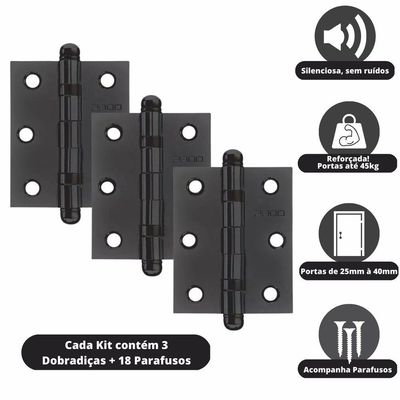 Dobradiça Com Rolamento Concept 3530 Pado Preto Texturizado