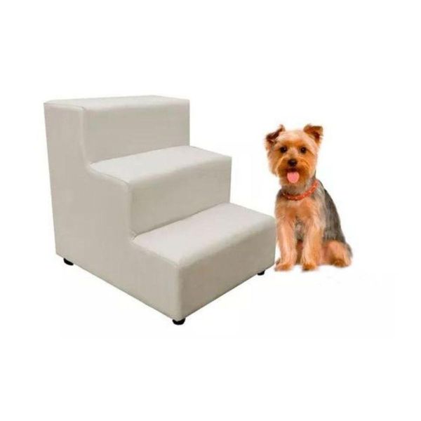 Escada Escadinha Pet Cachorro 3 Degraus Rampa Suede Dog Cor:bege