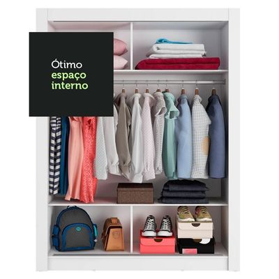 Guarda-roupa Solteiro 2 Portas Com Espelho Branco/Cinza
