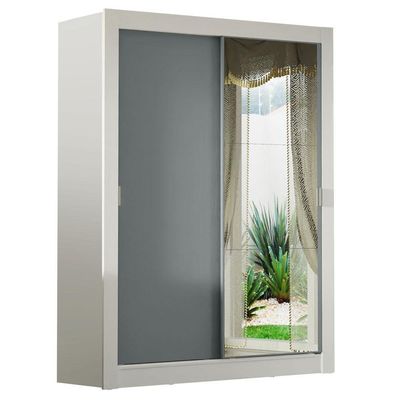 Guarda-roupa Solteiro 2 Portas Com Espelho Branco/Cinza