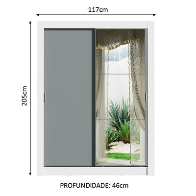Guarda-roupa Solteiro 2 Portas Com Espelho Branco/Cinza