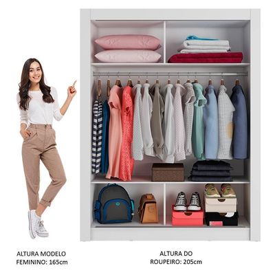 Guarda-roupa Solteiro 2 Portas Branco/Cinza