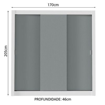 Guarda-roupa Casal Mônaco 3 Portas De Correr Branco/Cinza