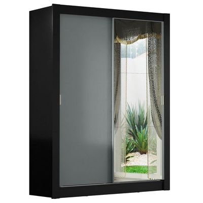 Guarda-roupa Solteiro 2 Portas Com Espelho Preto/Cinza