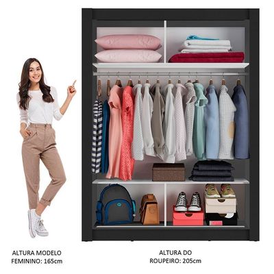 Guarda-roupa Solteiro 2 Portas Com Espelho Preto/Cinza