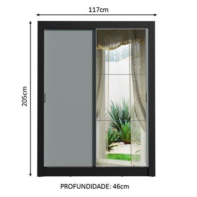 Guarda-roupa Solteiro 2 Portas Com Espelho Preto/Cinza