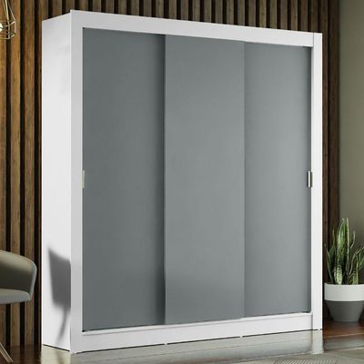 Guarda-roupa Casal Mônaco 3 Portas De Correr Branco/Cinza