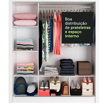 Guarda-roupa Casal Mônaco 3 Portas De Correr Branco/Cinza