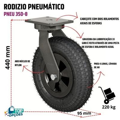 Rodizio Pneumático 350-8 Carrinho De Carga 4 Lonas Schioppa